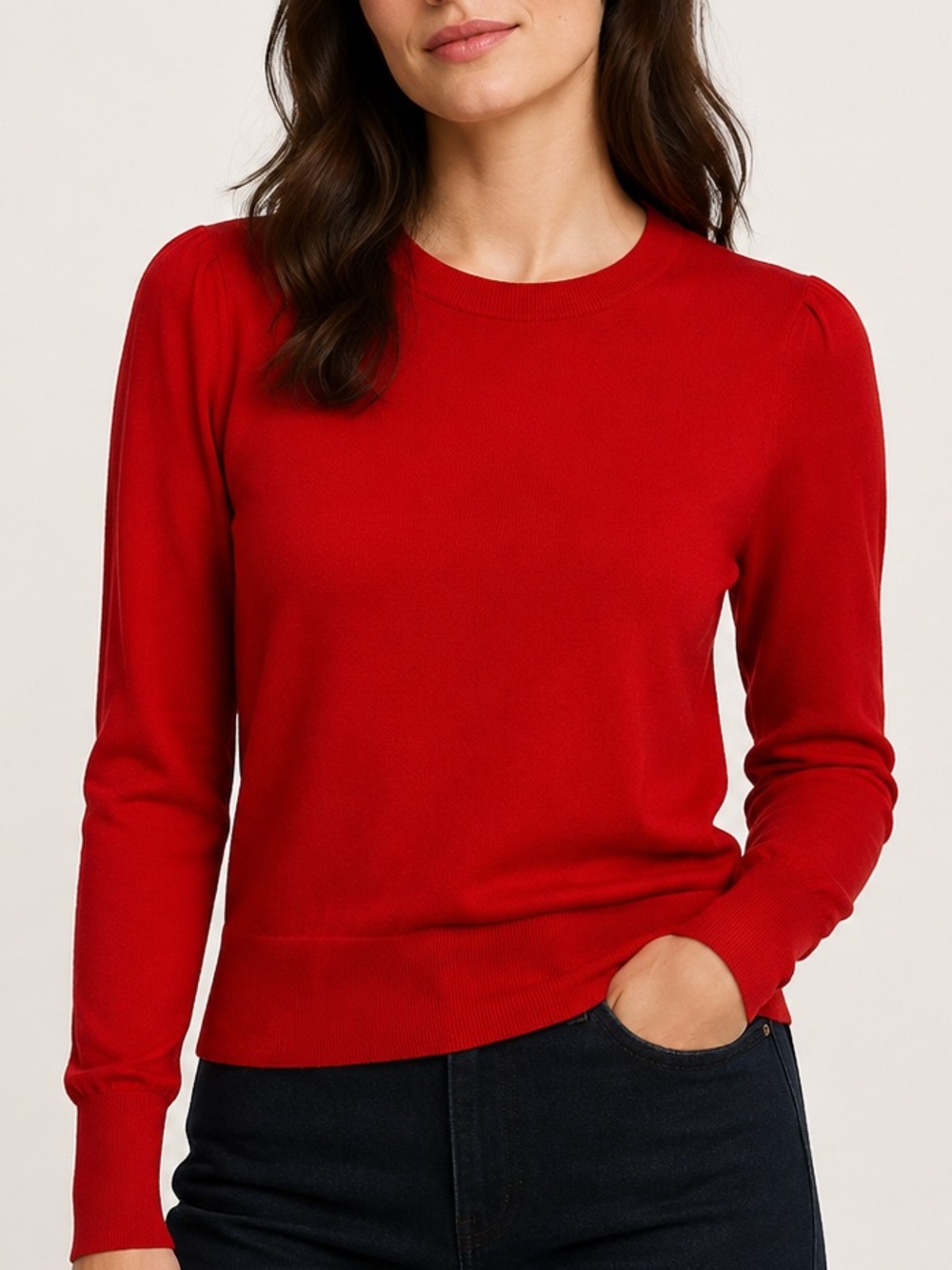 Banana Republic Red 100% Merino Wool Puff Shoulder Sweater M